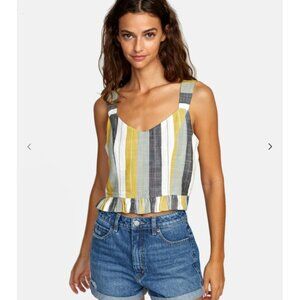 NWT RVCA Key-Vest Striped Cropped Tank Top Women’s Small Back Button Closure Y2K